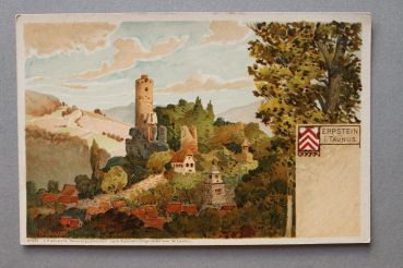 Ansichtskarte Litho AK Eppstein 1900-1910 Burg Gebäude Straße Aquarell W Lauter Architektur Ortsansicht Hessen